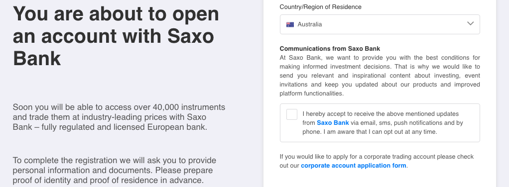 Saxo Bank Account Opening