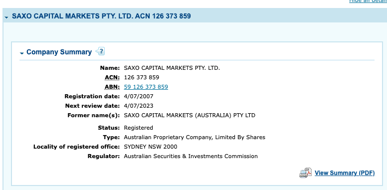 Saxo Bank ASIC